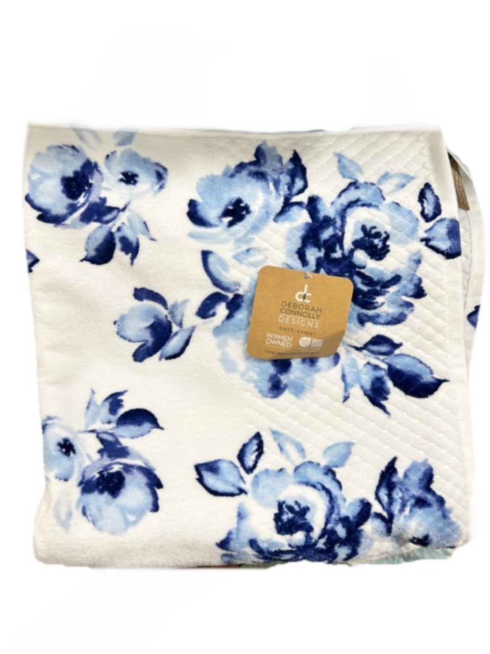 Deborah Connolly Blue and White Floral Bath Towels Set of 2
